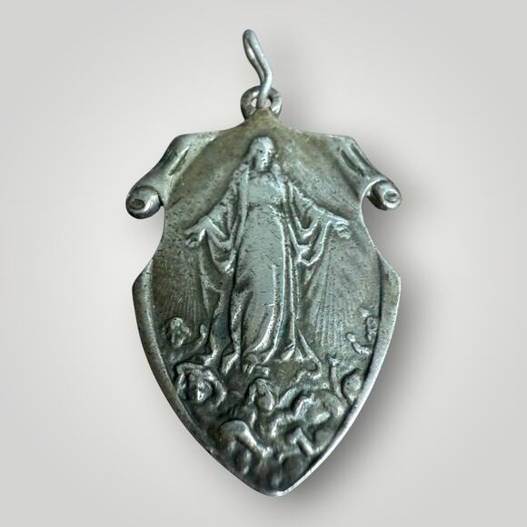 Sterling Jewelry - VTG 1923 Sterling Silver Miraculous Medal Lares Puerto Rico Catholic Pendant